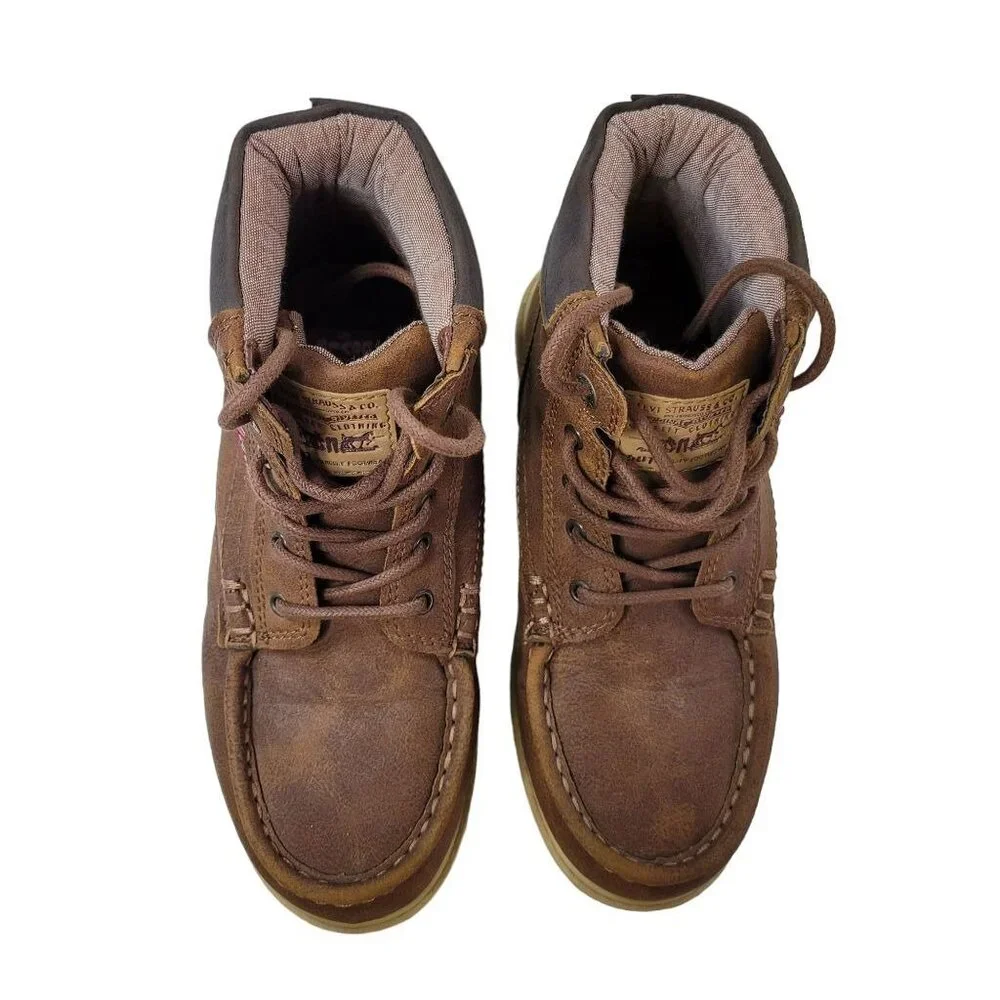 Levis Kids Brown Faux Leather High-Top Boots US 2 EUR 34 UK 1.5 With Synthetic U
